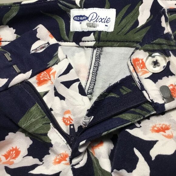 Navy exotic flower leaf print stretchy jeans pants waist 33” inner leg 26 1/2” - Picture 6 of 7